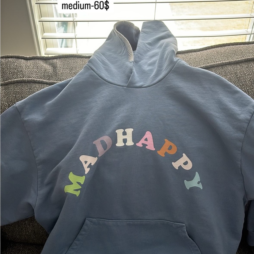 Madhappy Light Blue Hoodie Sweatshirt with Rainbow Logo